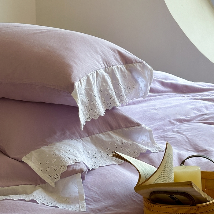 91家纺网 家纺一手货源 找家纺 窝米 2025新款全棉纯棉轻氧纱蕾丝花边款四件套系列 轻氧纱-星空紫