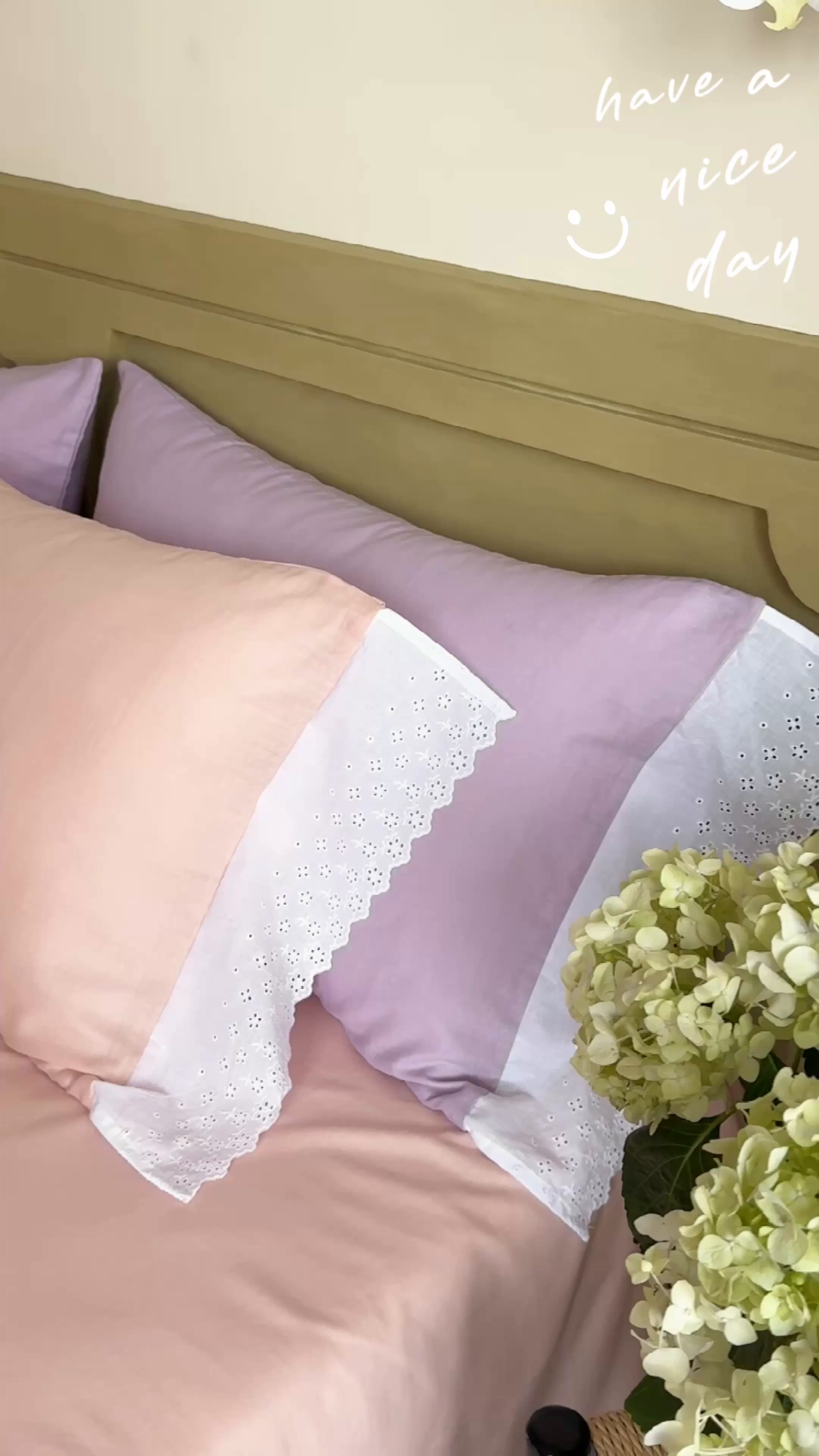 91家纺网 家纺一手货源 找家纺 窝米 2025新款全棉纯棉轻氧纱蕾丝花边款四件套系列 轻氧纱-白桃粉