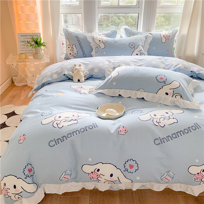 玉元坊 2025年新款三丽鸥系列白花边被套纯棉全棉床裙三件套四件套-大耳狗系列 甜品玉桂狗【花边款】