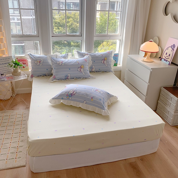 91家纺网 家纺一手货源 找家纺 玉元坊 2025年新款三丽鸥系列白花边被套纯棉全棉床裙三件套四件套-大耳狗系列 星星大耳狗【花边款】