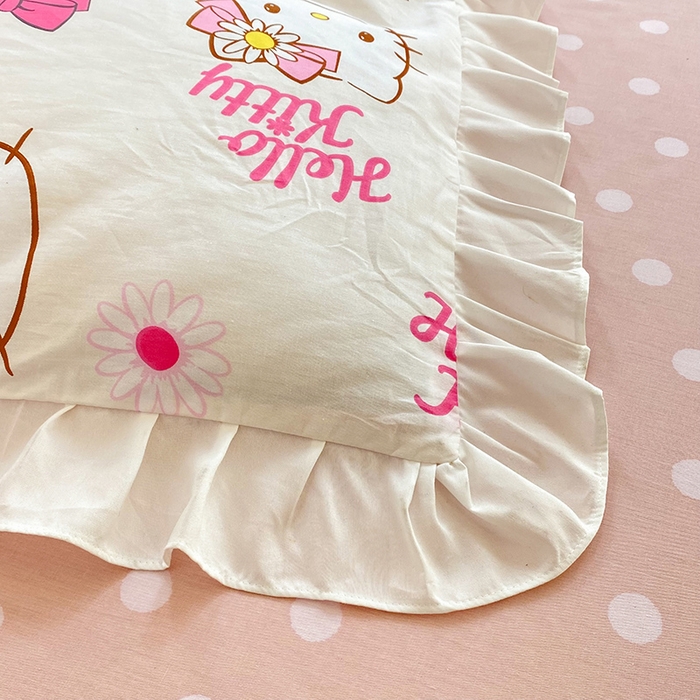 91家纺网 家纺一手货源 找家纺 （总）玉元坊 2025年5月新品 三丽鸥花边被套全棉床单纯棉床裙床笠三四件套-凯蒂猫系列