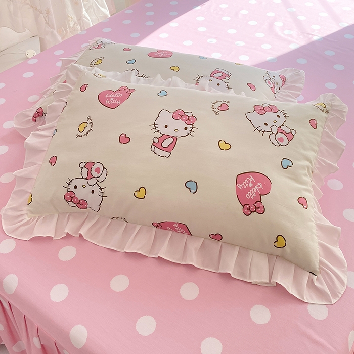 91家纺网 家纺一手货源 找家纺 玉元坊 2025年5月新品 三丽鸥花边被套全棉床单纯棉床裙床笠三四件套-凯蒂猫系列 公主kt 花边款