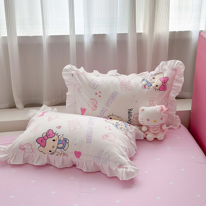 91家纺网 家纺一手货源 找家纺 玉元坊 2025年5月新品 三丽鸥花边被套全棉床单纯棉床裙床笠三四件套-凯蒂猫系列 凯蒂小熊 花边款