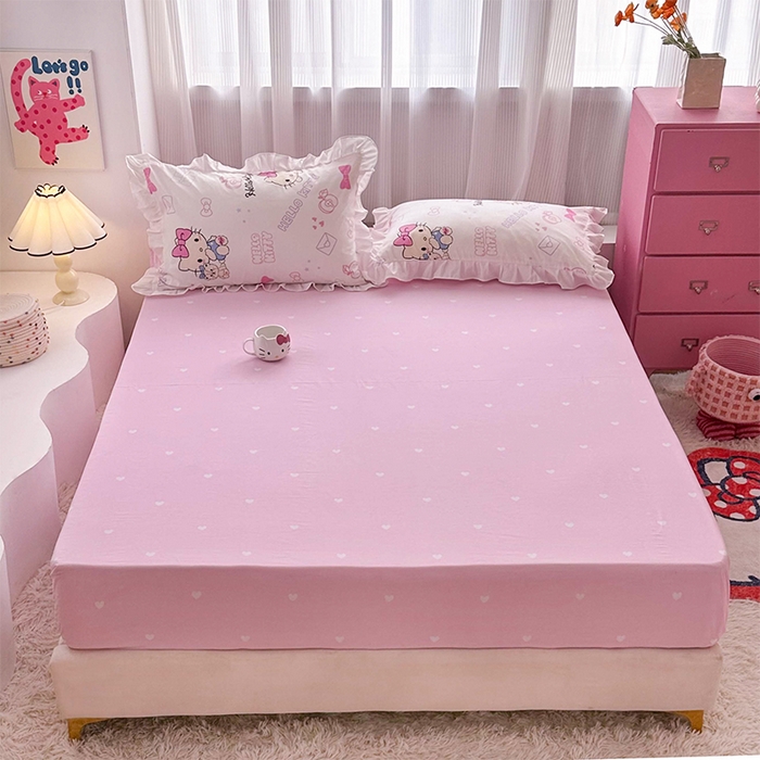 91家纺网 家纺一手货源 找家纺 玉元坊 2025年5月新品 三丽鸥花边被套全棉床单纯棉床裙床笠三四件套-凯蒂猫系列 凯蒂小熊 花边款