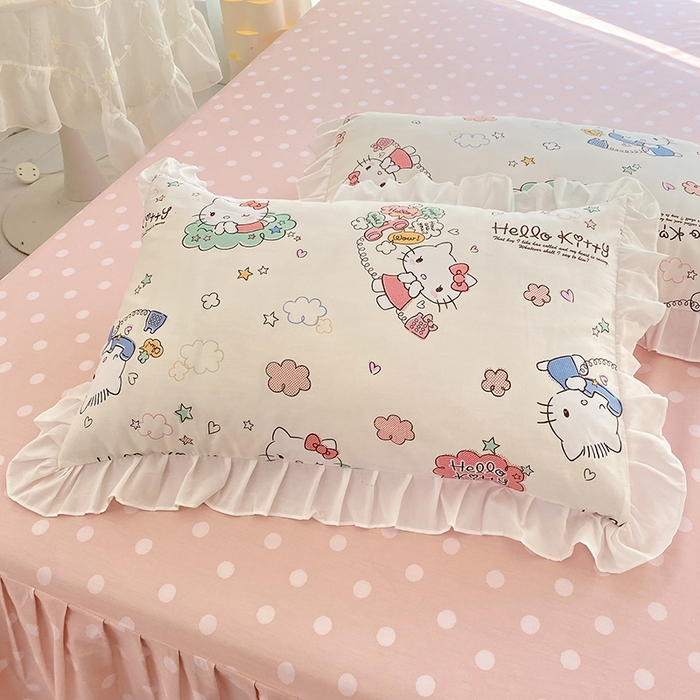 91家纺网 家纺一手货源 找家纺 玉元坊 2025年5月新品 三丽鸥花边被套全棉床单纯棉床裙床笠三四件套-凯蒂猫系列 甜心kt 花边款