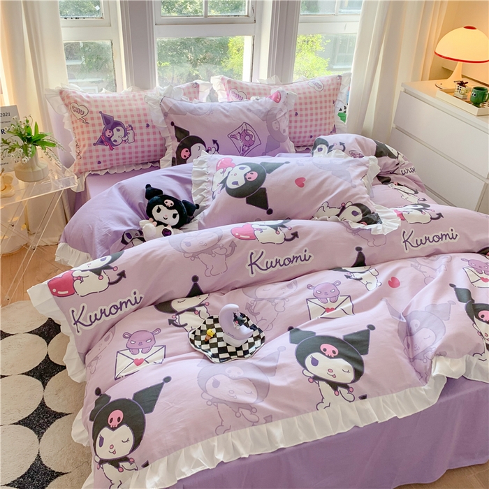 91家纺网 家纺一手货源 找家纺 玉元坊 2025年5月新品 三丽鸥花边被套全棉床单纯棉床裙床笠三四件套-库洛米系列 库洛米【花边款】