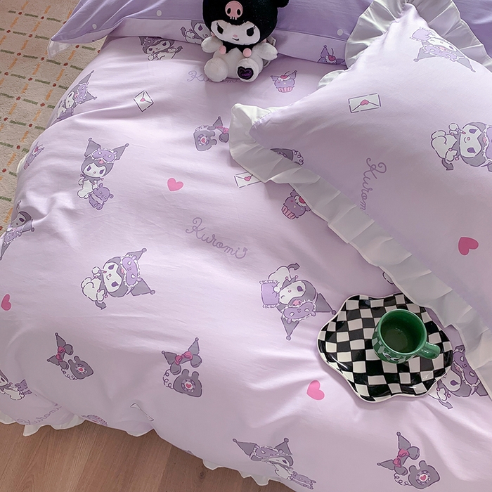 91家纺网 家纺一手货源 找家纺 玉元坊 2025年5月新品 三丽鸥花边被套全棉床单纯棉床裙床笠三四件套-库洛米系列 库洛米宝贝【花边款】