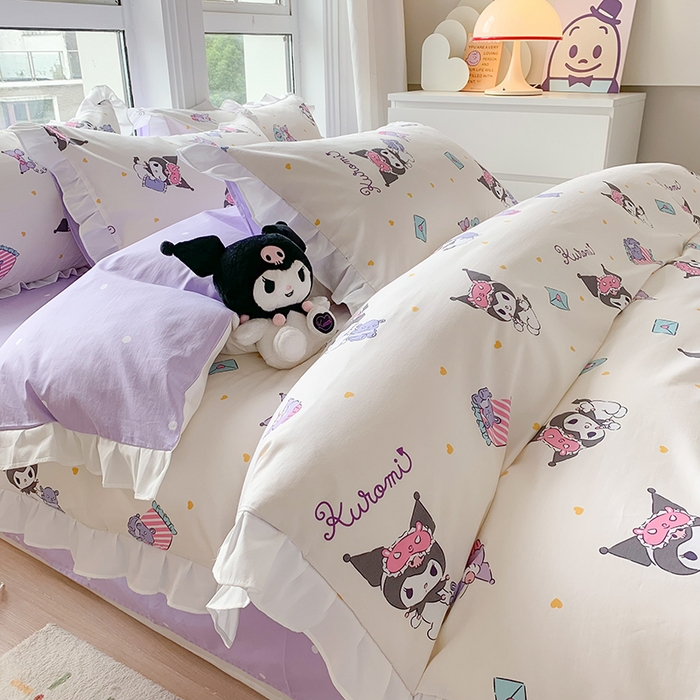 玉元坊 2025年5月新品 三丽鸥花边被套全棉床单纯棉床裙床笠三四件套-库洛米系列 库洛米伙伴【花边款】