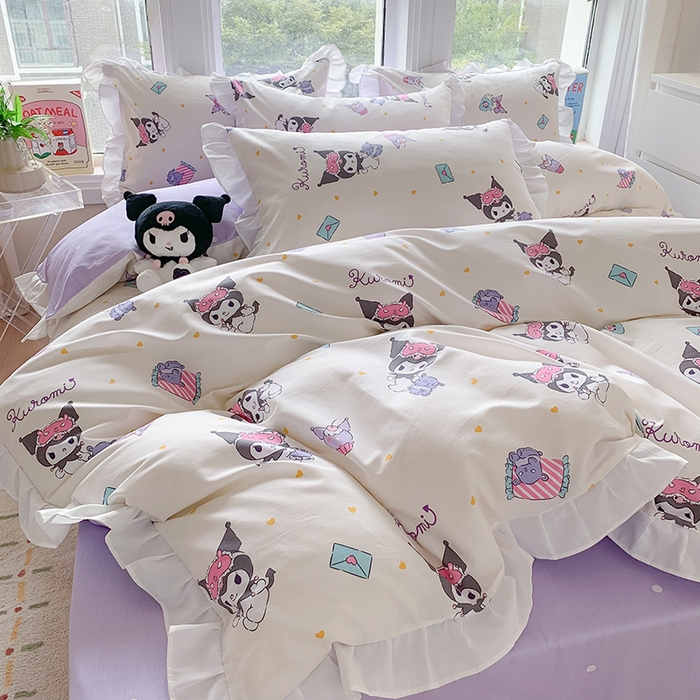 91家纺网 家纺一手货源 找家纺 玉元坊 2025年5月新品 三丽鸥花边被套全棉床单纯棉床裙床笠三四件套-库洛米系列 库洛米伙伴【花边款】