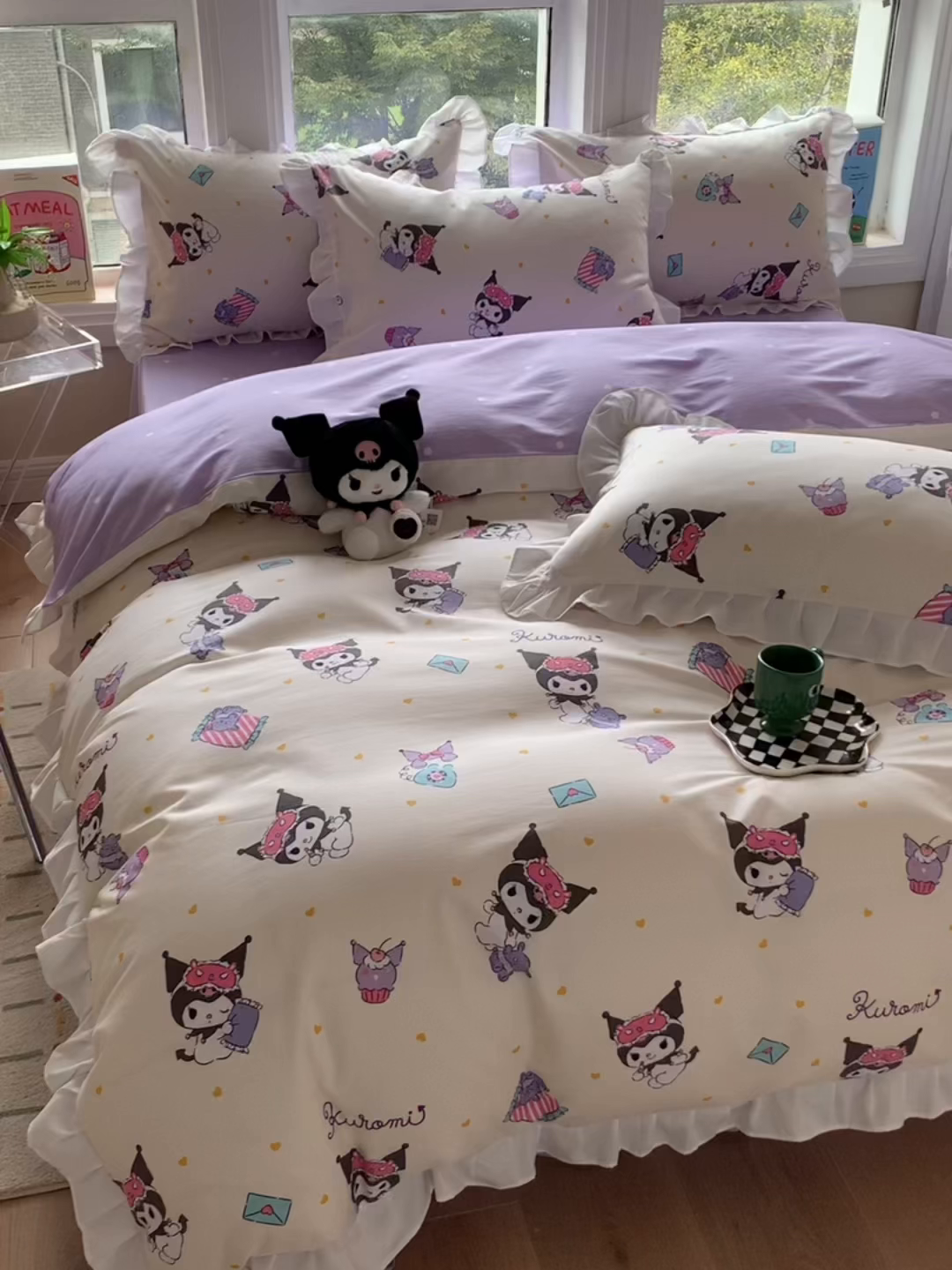 91家纺网 家纺一手货源 找家纺 玉元坊 2025年5月新品 三丽鸥花边被套全棉床单纯棉床裙床笠三四件套-库洛米系列 库洛米伙伴【花边款】