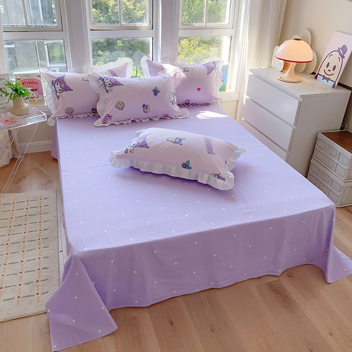 91家纺网 家纺一手货源 找家纺 玉元坊 2025年5月新品 三丽鸥花边被套全棉床单纯棉床裙床笠三四件套-库洛米系列 甜甜库洛米【花边款】