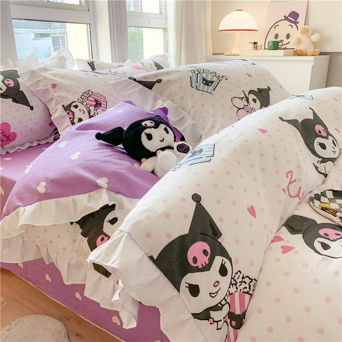 玉元坊 2025年5月新品 三丽鸥花边被套全棉床单纯棉床裙床笠三四件套-库洛米系列 甜筒库洛米【花边款】