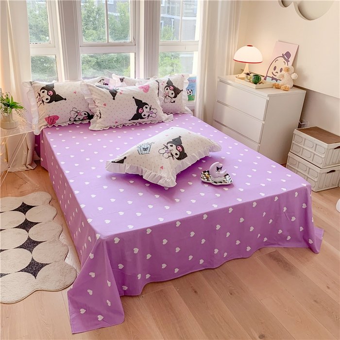 91家纺网 家纺一手货源 找家纺 玉元坊 2025年5月新品 三丽鸥花边被套全棉床单纯棉床裙床笠三四件套-库洛米系列 甜筒库洛米【花边款】