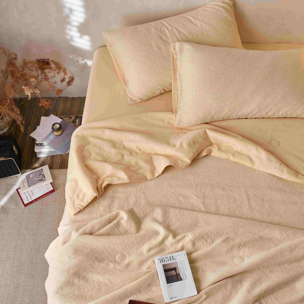 91家纺网 家纺一手货源 找家纺 梦享生活家居 2025新款色织三层提花夏被 缤纷黄