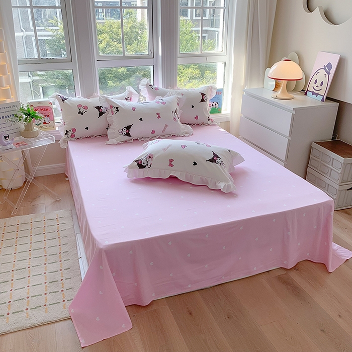 91家纺网 家纺一手货源 找家纺 玉元坊 2025年5月新品 三丽鸥花边被套全棉床单纯棉床裙床笠三四件套-库洛米系列 樱桃库洛米【花边款】