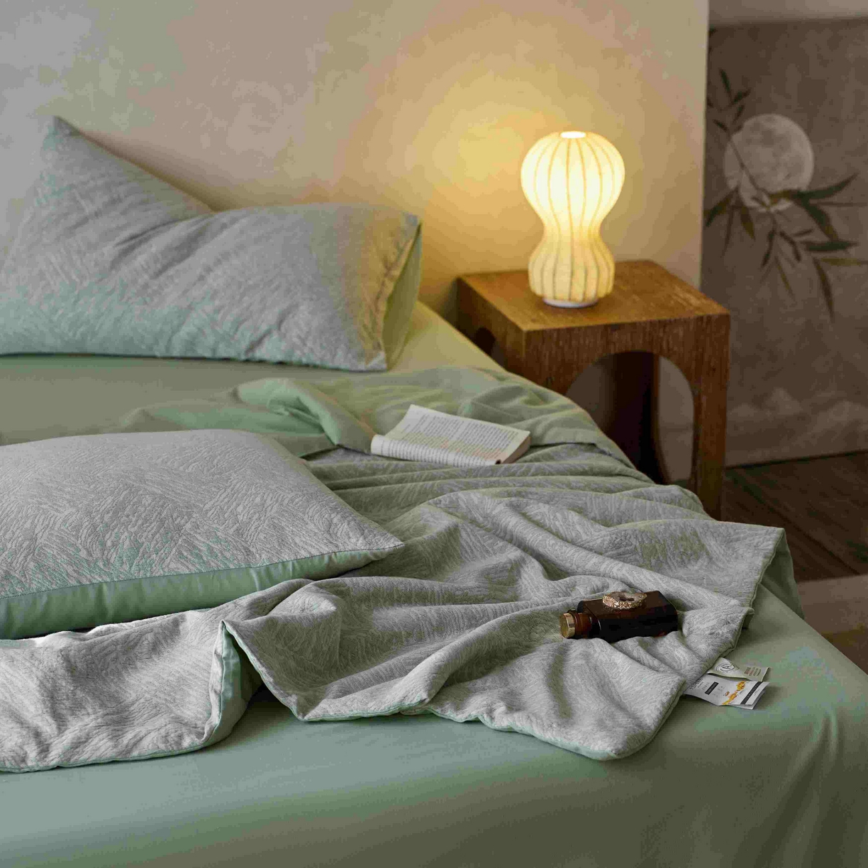 91家纺网 家纺一手货源 找家纺 梦享生活家居 2025新款色织三层提花夏被 缤纷绿