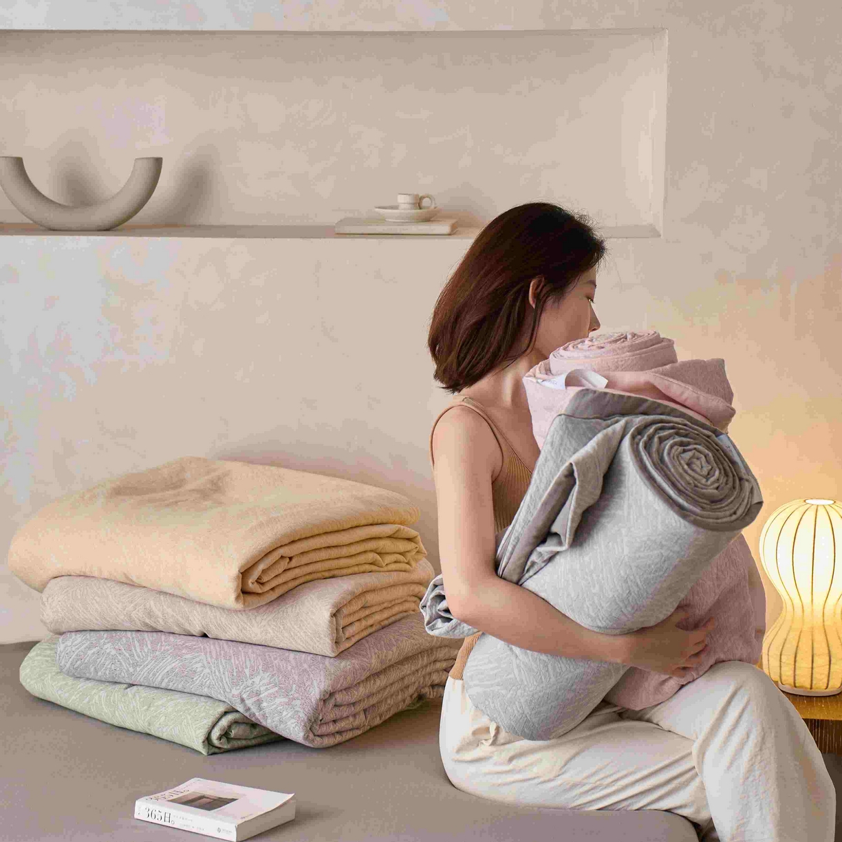 91家纺网 家纺一手货源 找家纺 梦享生活家居 2025新款色织三层提花夏被 组合