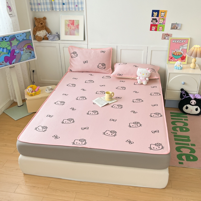 91家纺网 家纺一手货源 找家纺 （总）金爱家 2025新款A类三丽鸥授权kitty凉感中分子PE果冻席玛卡龙撞色空调软席凉席