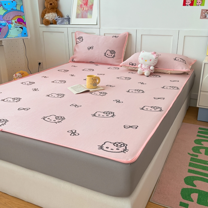 91家纺网 家纺一手货源 找家纺 （总）金爱家 2025新款A类三丽鸥授权kitty凉感中分子PE果冻席玛卡龙撞色空调软席凉席