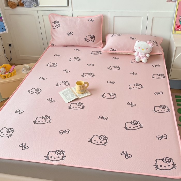 91家纺网 家纺一手货源 找家纺 （总）金爱家 2025新款A类三丽鸥授权kitty凉感中分子PE果冻席玛卡龙撞色空调软席凉席