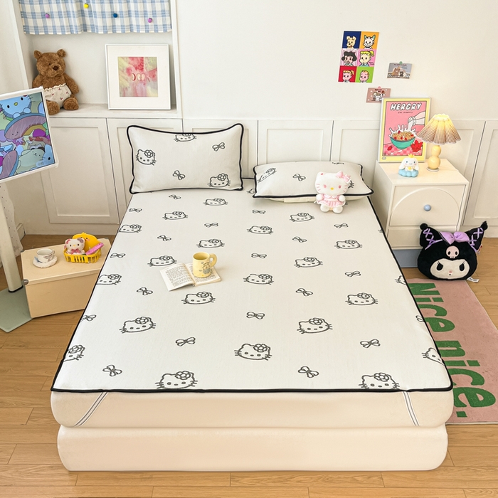 91家纺网 家纺一手货源 找家纺 （总）金爱家 2025新款A类三丽鸥授权kitty凉感中分子PE果冻席玛卡龙撞色空调软席凉席