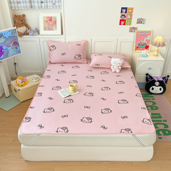 金爱家 2025新款A类三丽鸥授权kitty凉感中分子PE果冻席玛卡龙撞色空调软席凉席 PE果冻席-Kitty粉黑