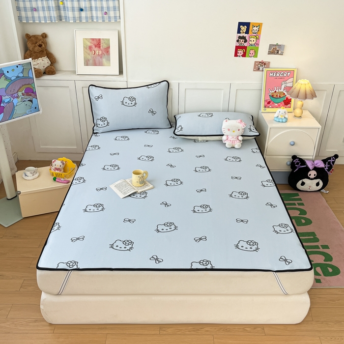 金爱家 2025新款A类三丽鸥授权kitty凉感中分子PE果冻席玛卡龙撞色空调软席凉席 PE果冻席-Kitty蓝黑