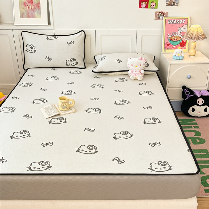 91家纺网 家纺一手货源 找家纺 金爱家 2025新款A类三丽鸥授权kitty凉感中分子PE果冻席玛卡龙撞色空调软席凉席 PE果冻席-Kitty奶油白