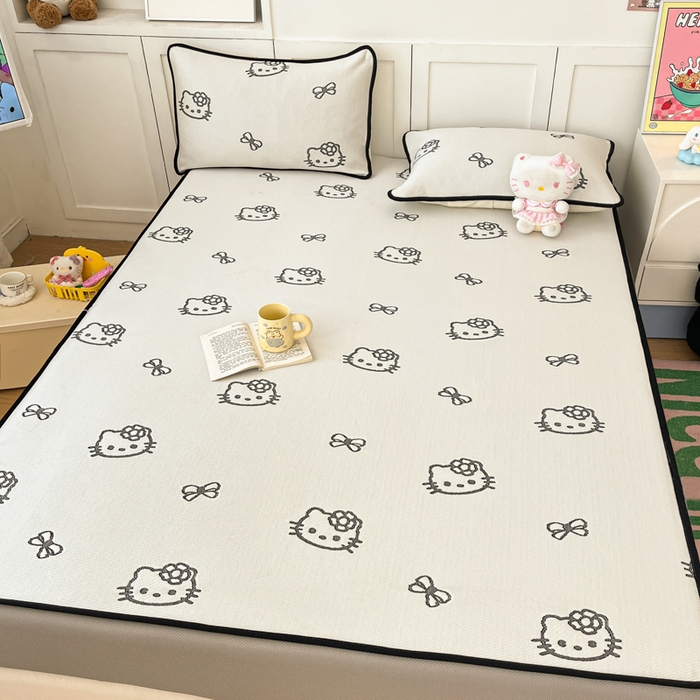 91家纺网 家纺一手货源 找家纺 金爱家 2025新款A类三丽鸥授权kitty凉感中分子PE果冻席玛卡龙撞色空调软席凉席 PE果冻席-Kitty奶油白