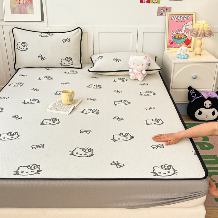 91家纺网 家纺一手货源 找家纺 金爱家 2025新款A类三丽鸥授权kitty凉感中分子PE果冻席玛卡龙撞色空调软席凉席 PE果冻席-Kitty奶油白