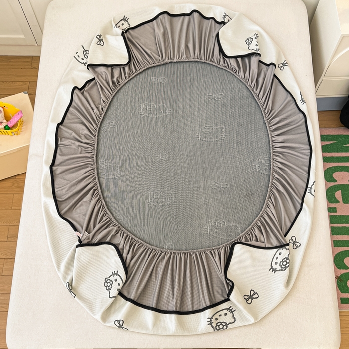 91家纺网 家纺一手货源 找家纺 金爱家 2025新款A类三丽鸥授权kitty凉感中分子PE果冻席玛卡龙撞色空调软席凉席 PE果冻席-Kitty奶油白