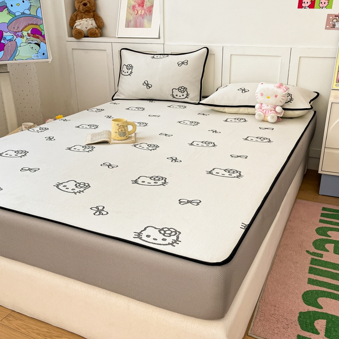 91家纺网 家纺一手货源 找家纺 金爱家 2025新款A类三丽鸥授权kitty凉感中分子PE果冻席玛卡龙撞色空调软席凉席 PE果冻席-Kitty奶油白