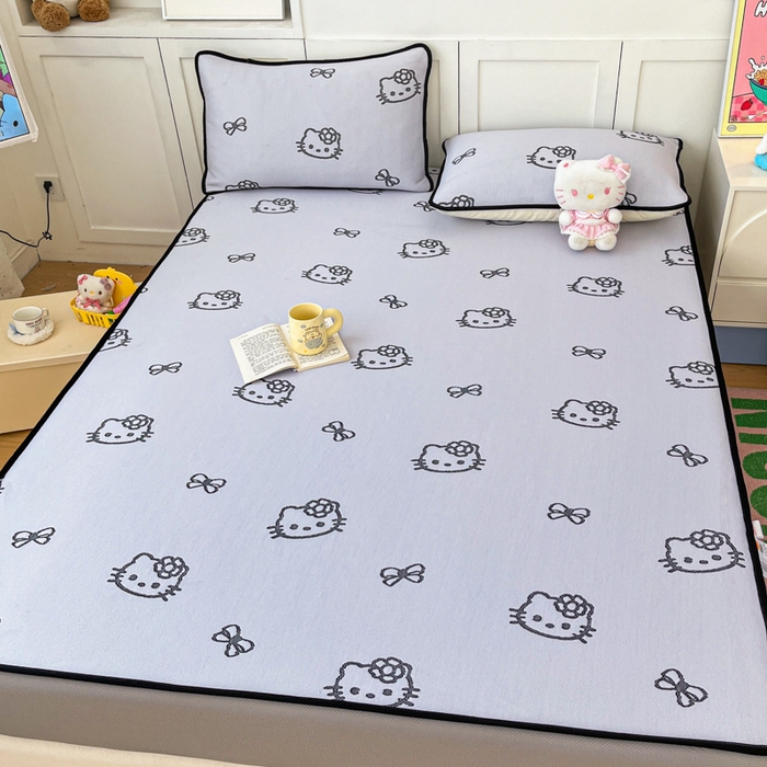 91家纺网 家纺一手货源 找家纺 金爱家 2025新款A类三丽鸥授权kitty凉感中分子PE果冻席玛卡龙撞色空调软席凉席 PE果冻席-Kitty仙气紫