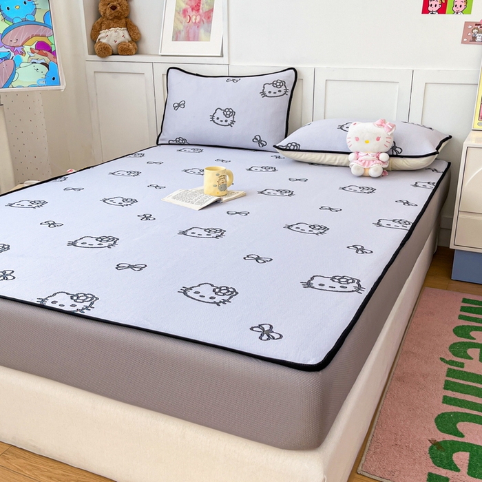 91家纺网 家纺一手货源 找家纺 金爱家 2025新款A类三丽鸥授权kitty凉感中分子PE果冻席玛卡龙撞色空调软席凉席 PE果冻席-Kitty仙气紫