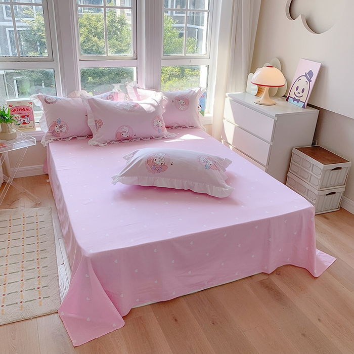 91家纺网 家纺一手货源 找家纺 玉元坊 2025年5月新品 三丽鸥花边被套全棉床单纯棉床裙床笠三四件套-美乐蒂系列 小兔美乐蒂【花边款】