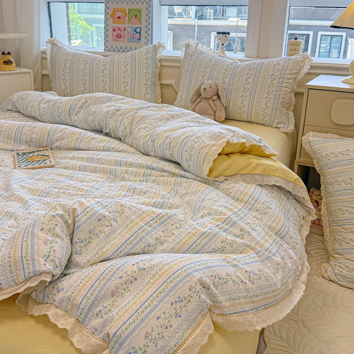 91家纺网 家纺一手货源 找家纺 芯贝儿 2025新款全m纯m花边木m邹邹双层纱水洗m四件套 洛克庄园