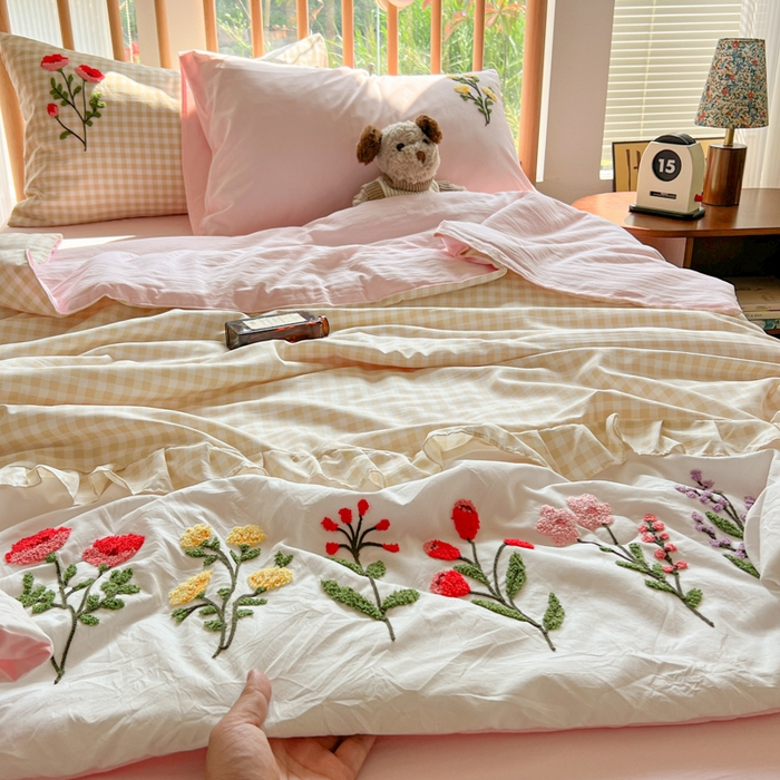 91家纺网 家纺一手货源 找家纺 （总）子钦2025春夏新款云朵棉毛巾绣韩版夏被-花仙子（风格二）