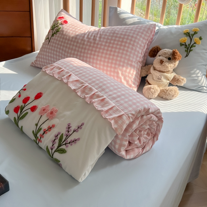 91家纺网 家纺一手货源 找家纺 （总）子钦2025春夏新款云朵棉毛巾绣韩版夏被-花仙子（风格二）