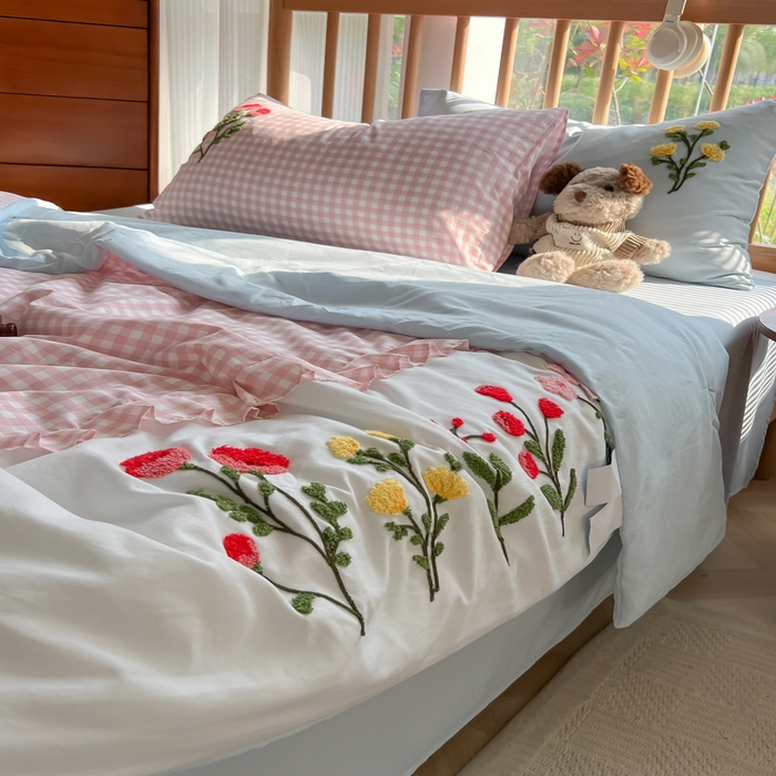 91家纺网 家纺一手货源 找家纺 （总）子钦2025春夏新款云朵棉毛巾绣韩版夏被-花仙子（风格二）