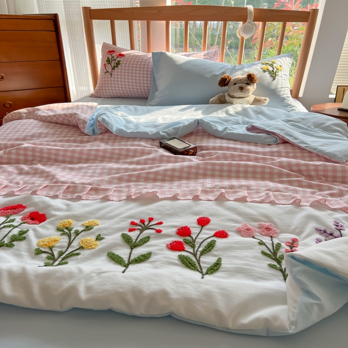 91家纺网 家纺一手货源 找家纺 （总）子钦2025春夏新款云朵棉毛巾绣韩版夏被-花仙子（风格二）