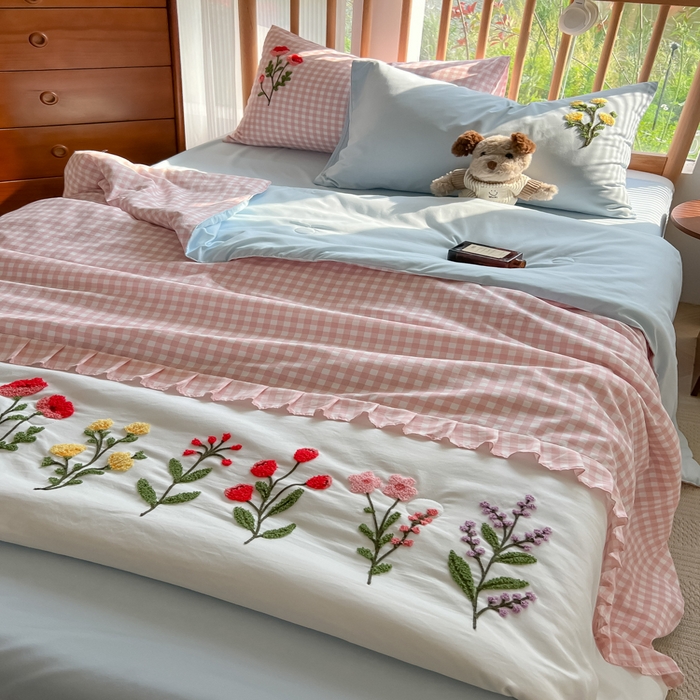 91家纺网 家纺一手货源 找家纺 （总）子钦2025春夏新款云朵棉毛巾绣韩版夏被-花仙子（风格二）