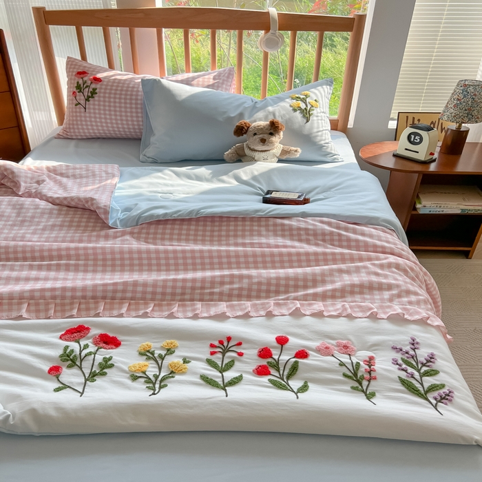 91家纺网 家纺一手货源 找家纺 （总）子钦2025春夏新款云朵棉毛巾绣韩版夏被-花仙子（风格二）