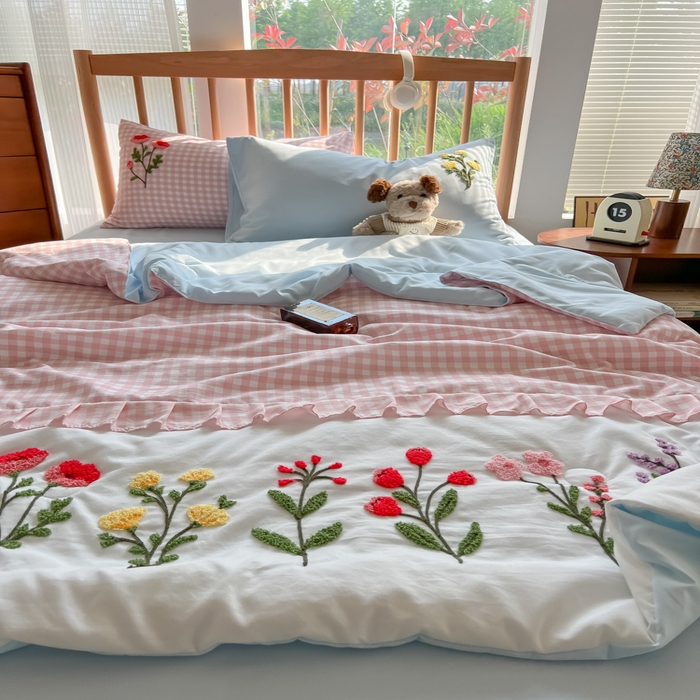 91家纺网 家纺一手货源 找家纺 （总）子钦2025春夏新款云朵棉毛巾绣韩版夏被-花仙子（风格二）