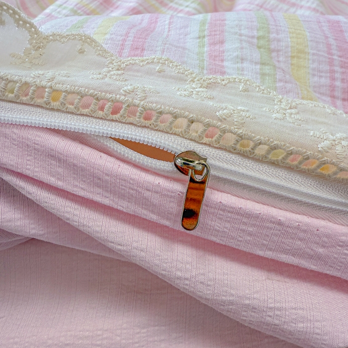 91家纺网 家纺一手货源 找家纺 芯贝儿 2025新款全m纯m花边木m邹邹双层纱水洗m四件套 情人结