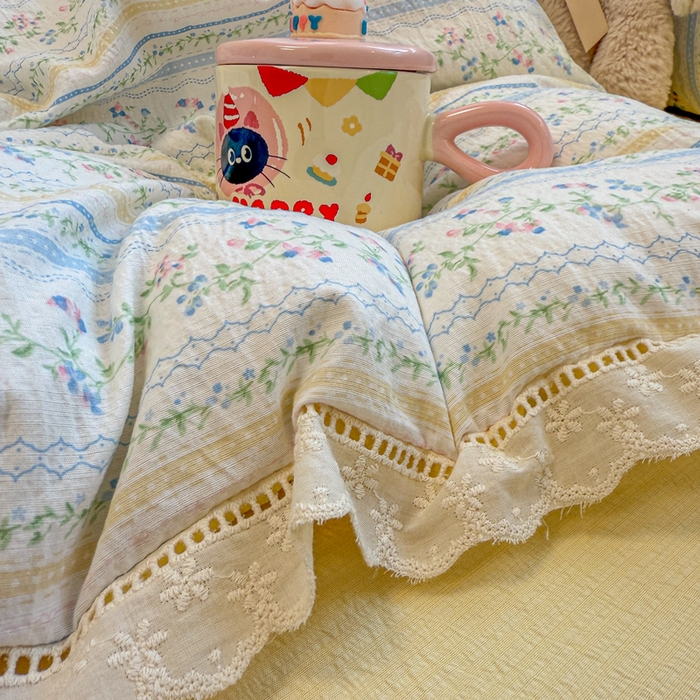 91家纺网 家纺一手货源 找家纺 芯贝儿 2025新款全m纯m花边木m邹邹双层纱水洗m四件套 洛克庄园