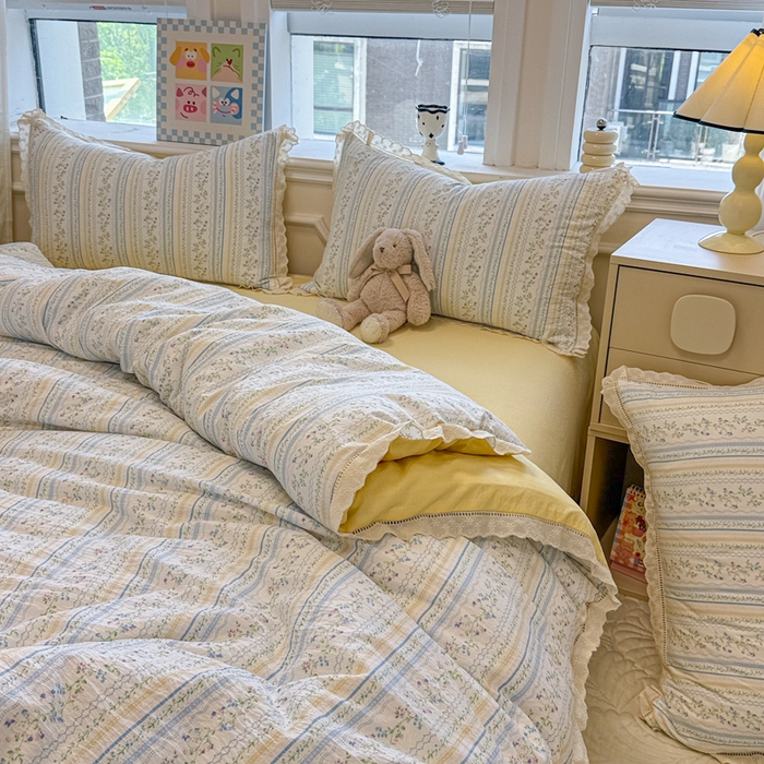 91家纺网 家纺一手货源 找家纺 芯贝儿 2025新款全m纯m花边木m邹邹双层纱水洗m四件套 洛克庄园