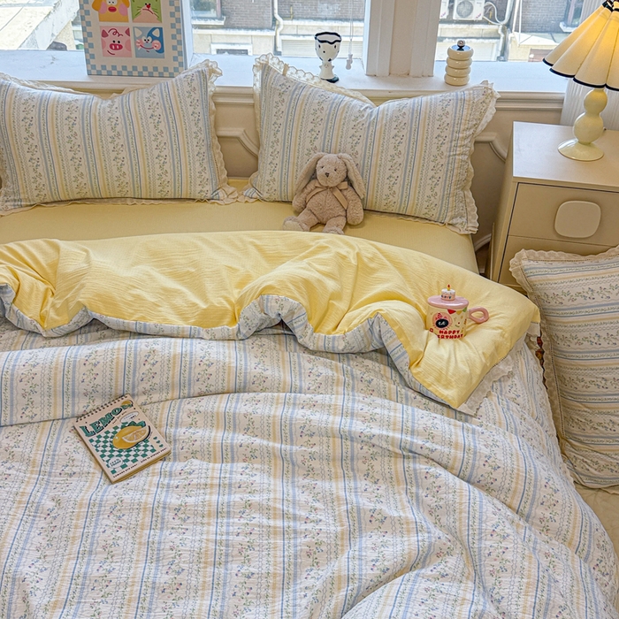 91家纺网 家纺一手货源 找家纺 芯贝儿 2025新款全m纯m花边木m邹邹双层纱水洗m四件套 洛克庄园