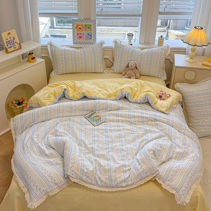 91家纺网 家纺一手货源 找家纺 芯贝儿 2025新款全m纯m花边木m邹邹双层纱水洗m四件套 洛克庄园