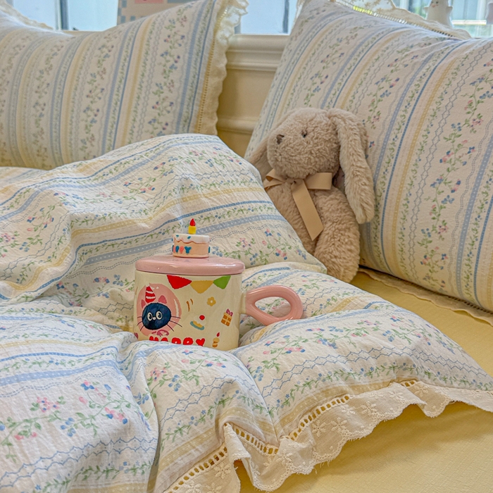 91家纺网 家纺一手货源 找家纺 芯贝儿 2025新款全m纯m花边木m邹邹双层纱水洗m四件套 洛克庄园