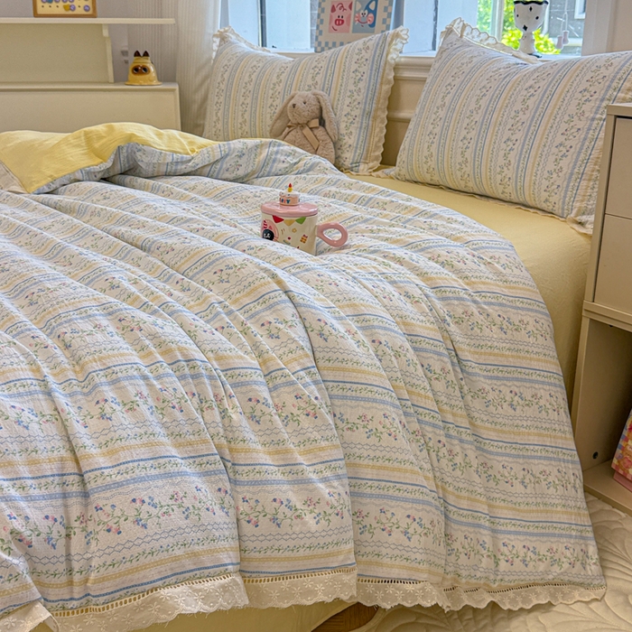 91家纺网 家纺一手货源 找家纺 芯贝儿 2025新款全m纯m花边木m邹邹双层纱水洗m四件套 洛克庄园